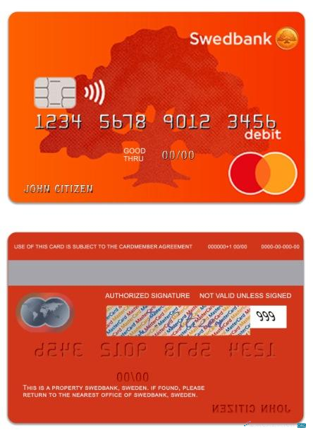 Download Sweden SwedBank debit mastercard Photoshop template